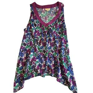 ModCloth top XL purple combo floral asymmetric hem tank v-neck sleeveless